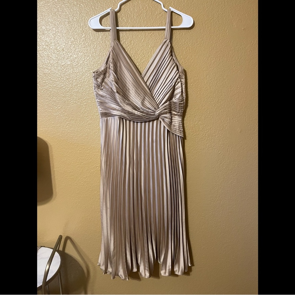 Chi Chi London Pleated Midi Dress Gold/Champagne Bridesmaid, Wedding Guest, ETC